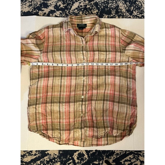 Lauren Ralph Lauren Classic Fit Coastal Plaid Button Down Shirt Women's Large - Picture 7 of 8